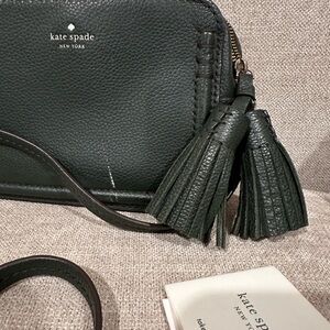 Kate Spade Dark Green Crossbody camera Bag with Tassels